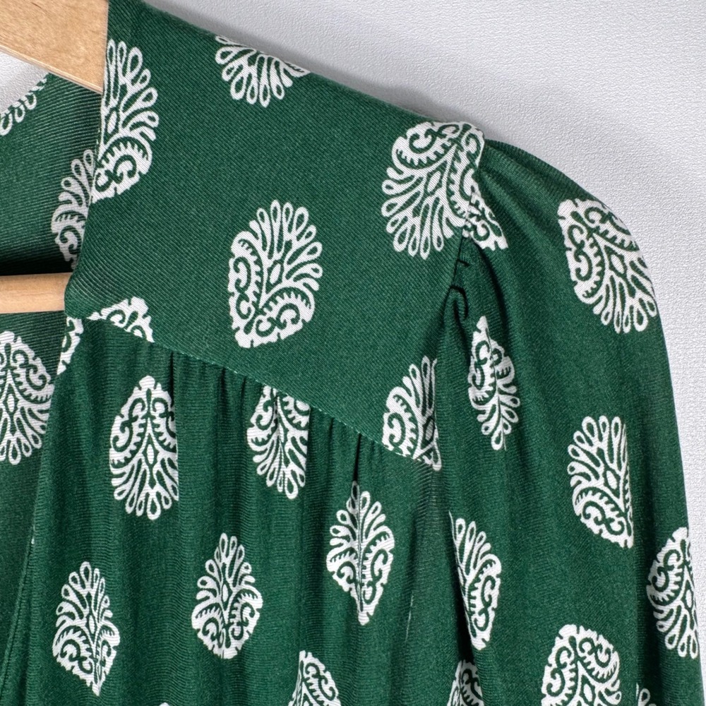 Boden Ophelia Wrap Dress Womens 8 Green  Block Print Jersey Maxi Long Sleeve - Picture 6 of 9